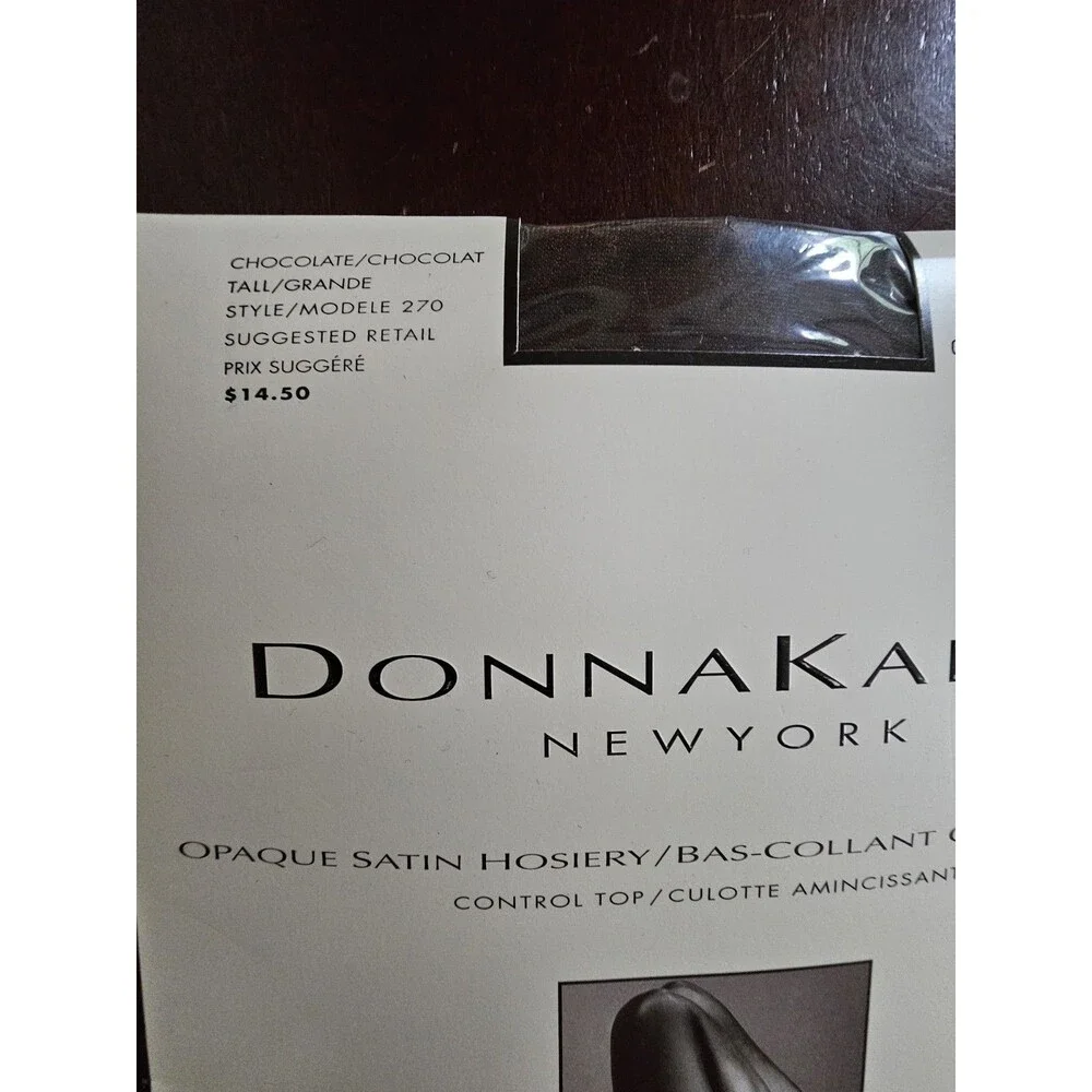 Vintage Donna Karan Opaque Satin Control Top Pantyhose Chocolate Tall Style 270